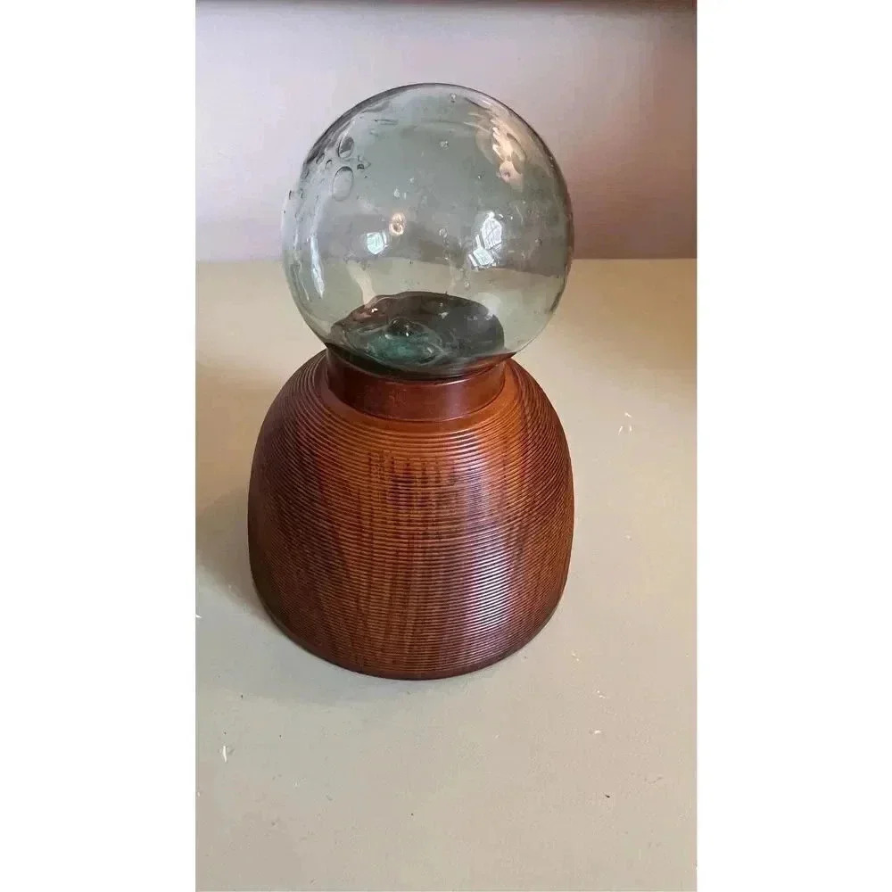 Solar System Glass Ball Crystal Sphere Handcarved Wooden Stand Paper‎ Weight